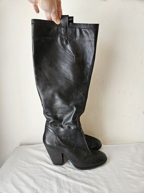 Vince Camuto "Braden" Black Leather Knee-High Heeled Boots